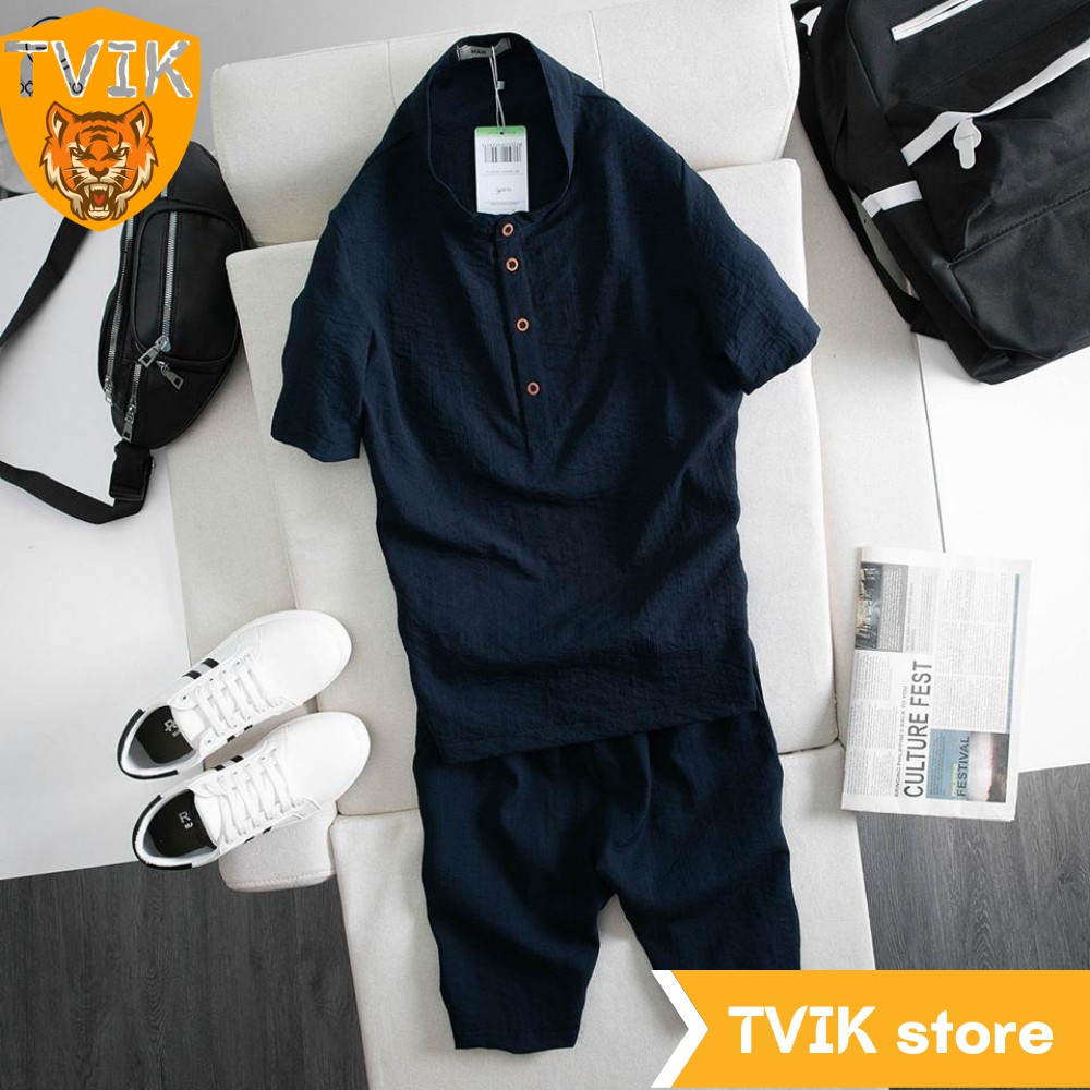 Bộ quần áo đũi cộc nam Tvik, Romhear chính hãng chất đũi thái mặc nhẹ thoáng mát - 3BĐCR | BigBuy360 - bigbuy360.vn