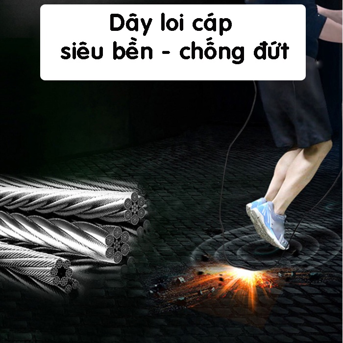 Dây Nhảy Thể Thao lõi thép cao cấp, vòng bi chống xoắn có thể tùy chỉnh độ ngắn dài của dây