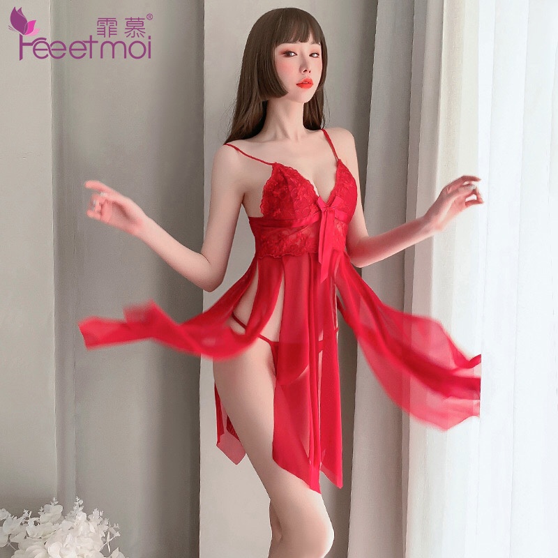 Đầm Ngủ Váy Ngủ Ren Hai Dây Xuyên Thấu Cắt Xẻ Tà Nhiều Lớp Sexy Quyến Rũ Mainia Shop