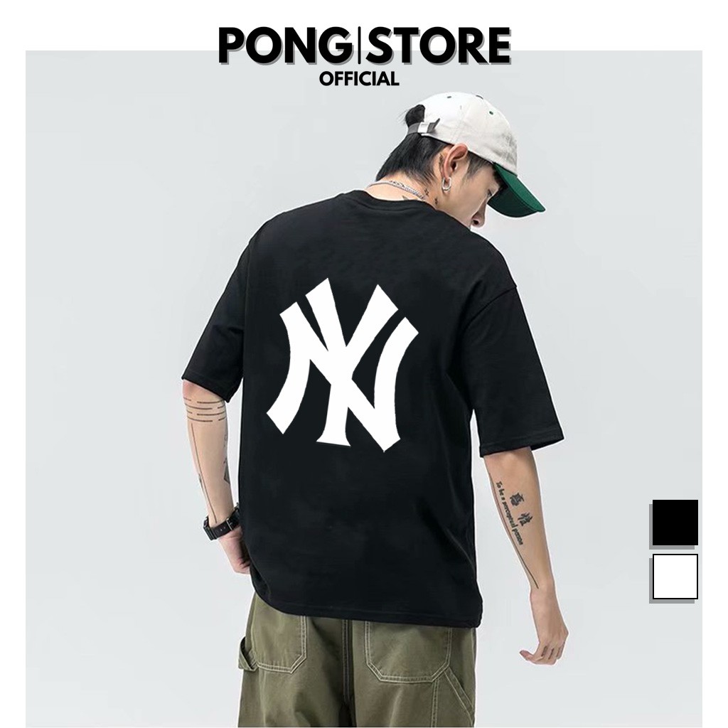 Áo thun unisex N.Y PONGSTORE áo thun tay lỡ form rộng nam nữ chất thun co giãn thoáng mát, có 2 màu trắng đen