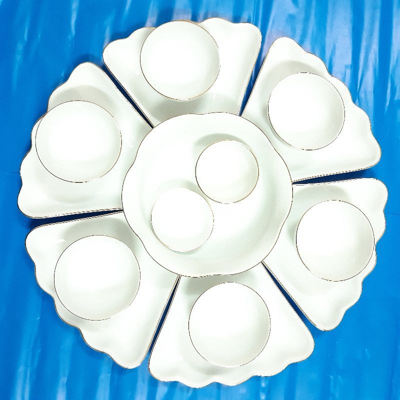 Trọn bộ bát đĩa hoa mặt trời sứ Bát Tràng vẽ vàng, ĐK 55cm