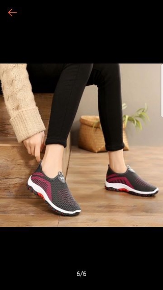 Giầy lười vải nữ thời trang 2025 ( đỏ xám )