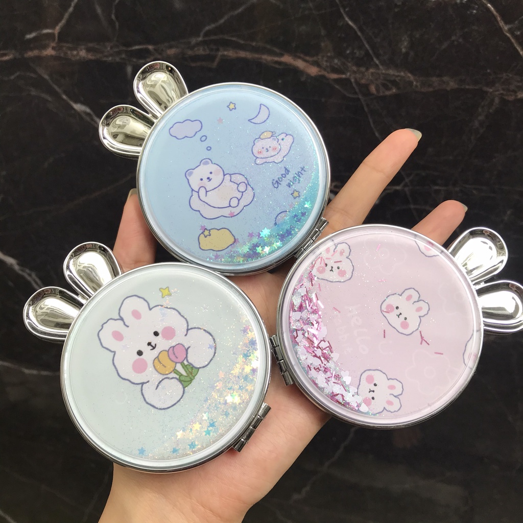 Gương Cầm Tay Mini 2 Mặt Nhũ Kim Tuyến