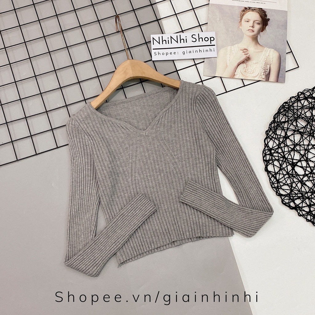 Áo len tăm cổ khoét V dáng ôm dài tay siêu đẹp AL8014 - NhiNhi Shop