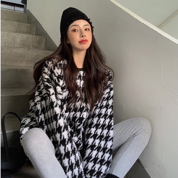 Áo khoác nữ tay dài họa tiết caro thời trang