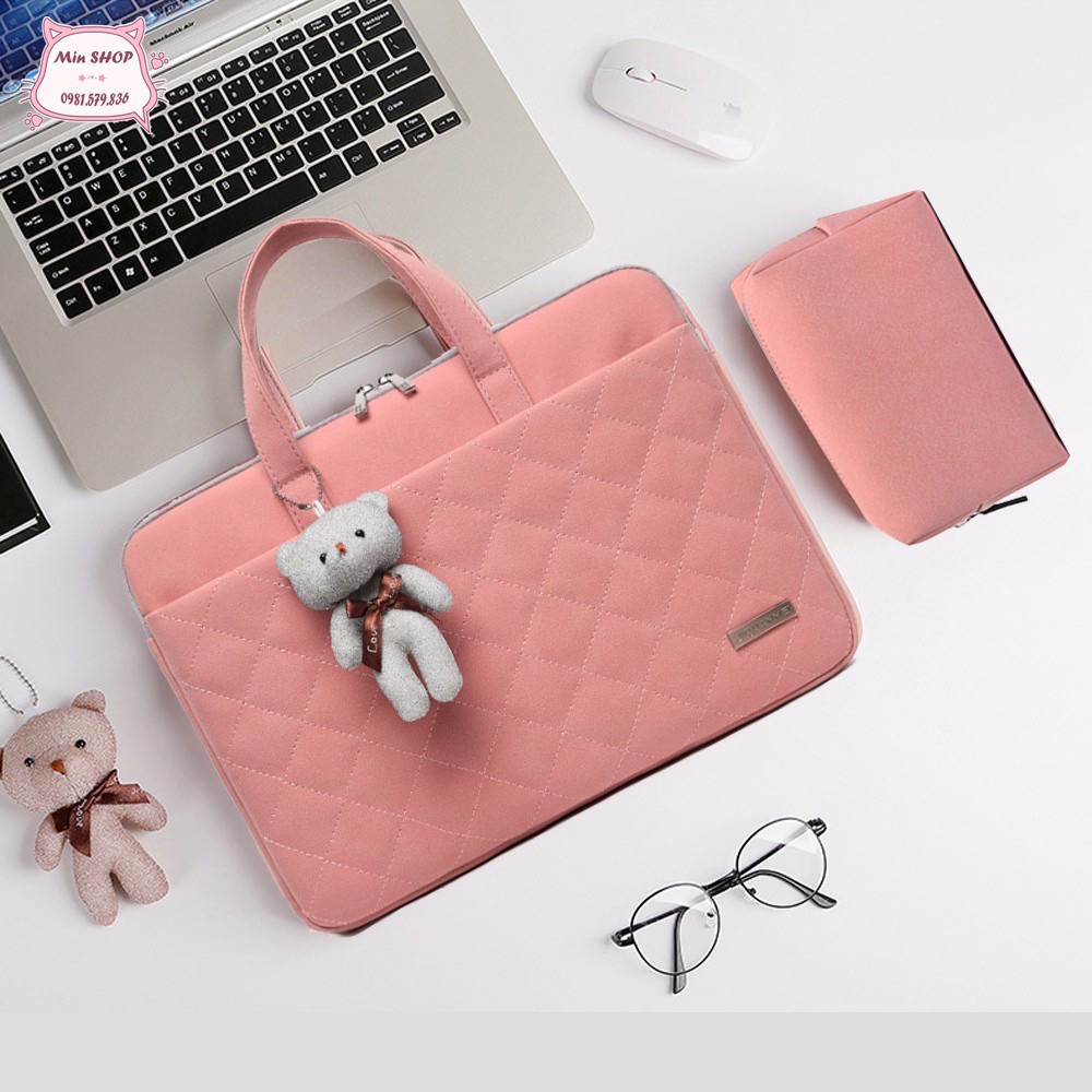 [Freeship] Túi xách chống sốc thời trang cho Laptop, Macbook tặng kèm túi đựng phụ kiện và gấu bông treo