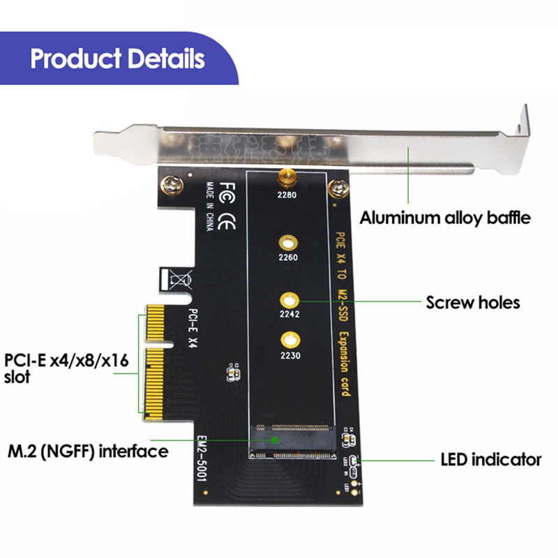 Thẻ Mở Rộng PCI-E 3.0 X4 Sang NVMe M.2 NGFF SSD Cho 2230 / 2242 / 2260 / 2280 M.2 SSD