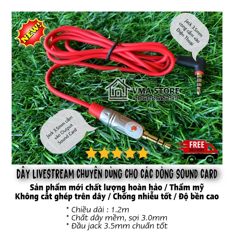 Dây thu âm live stream chất lượng mới, đầu jack 3.5mm tương thích nhiều thiết bị âm thanh
