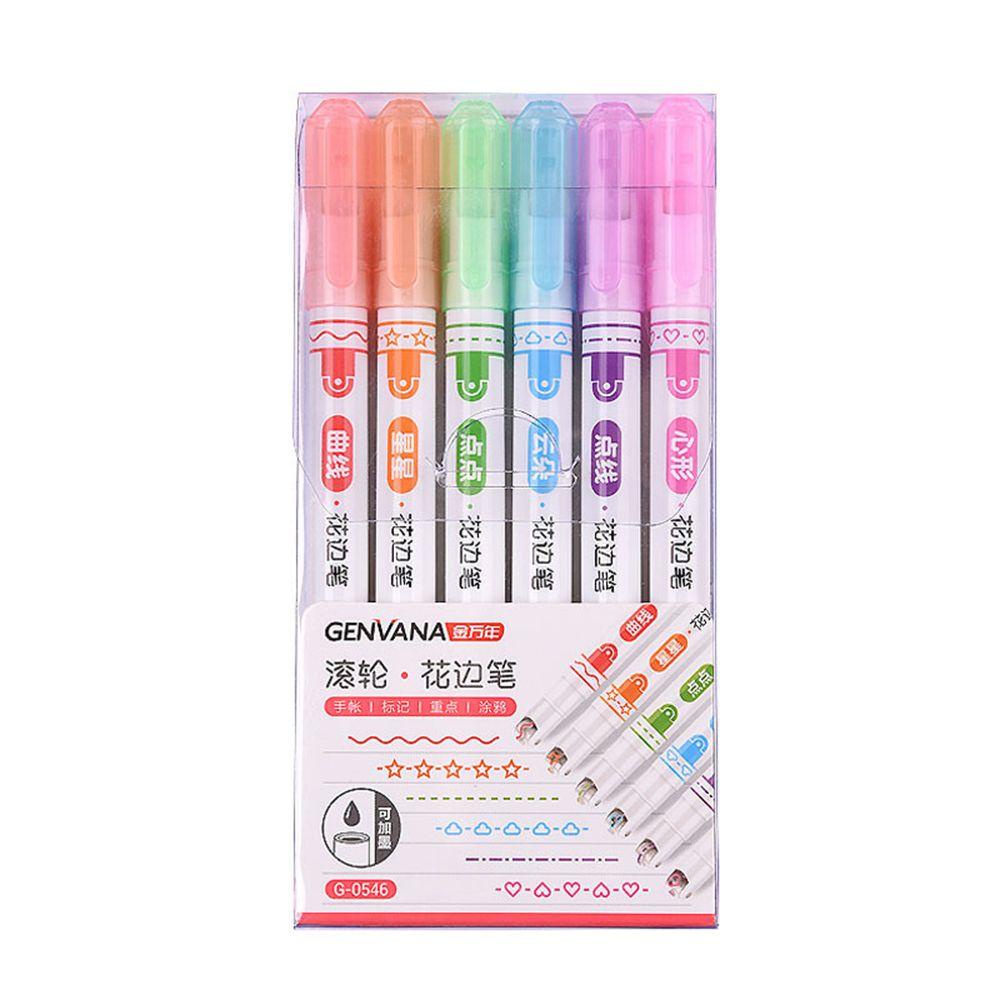 PISTA Set 6 Bút Dạ Quang Dùng Để Vẽ Viền Lượn Sóng