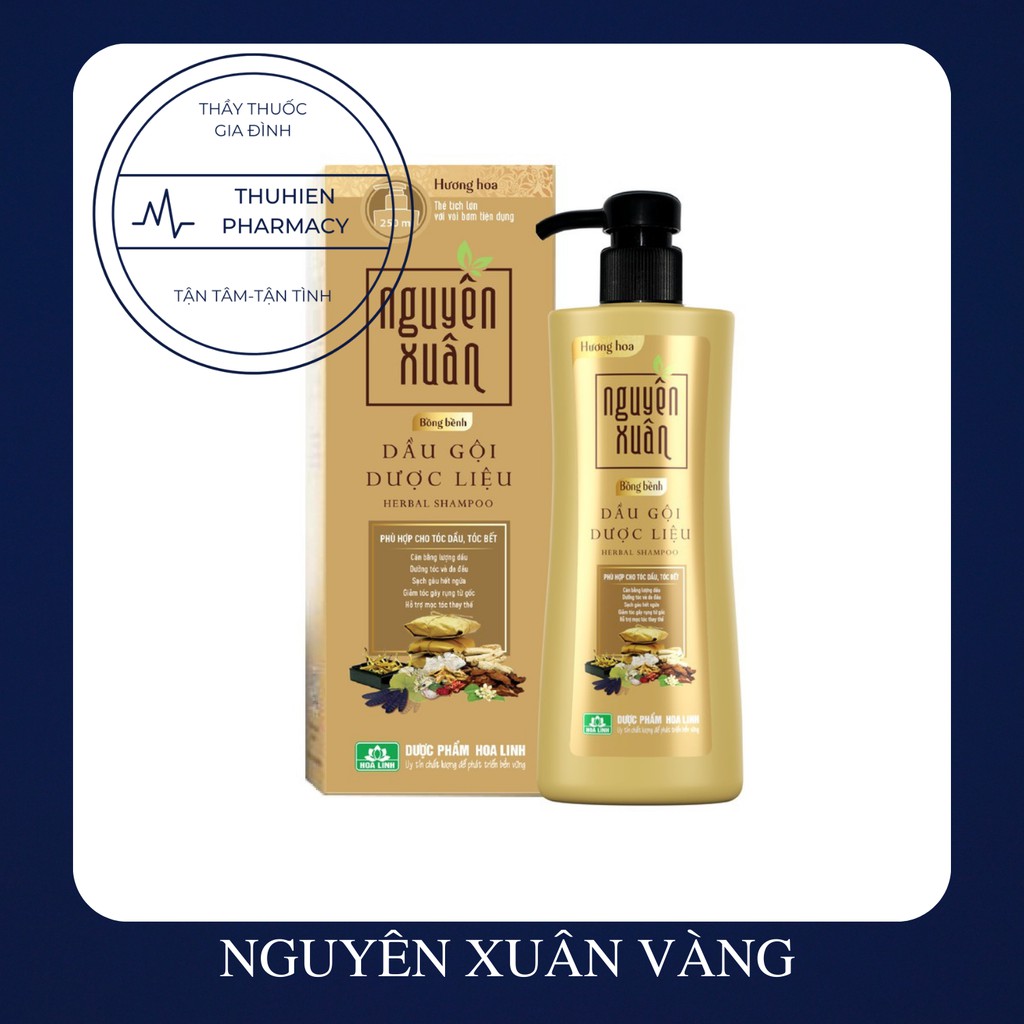 Dầu gội dược liệu Nguyên Xuân vàng Bồng Bềnh - Ngát hương hoa, phù hợp với da đầu dầu.