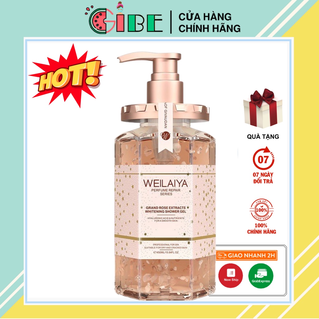 Sữa tắm nước hoa Weilaiya tinh chất hoa hồng Damask 450ml GIBE COSMETICS