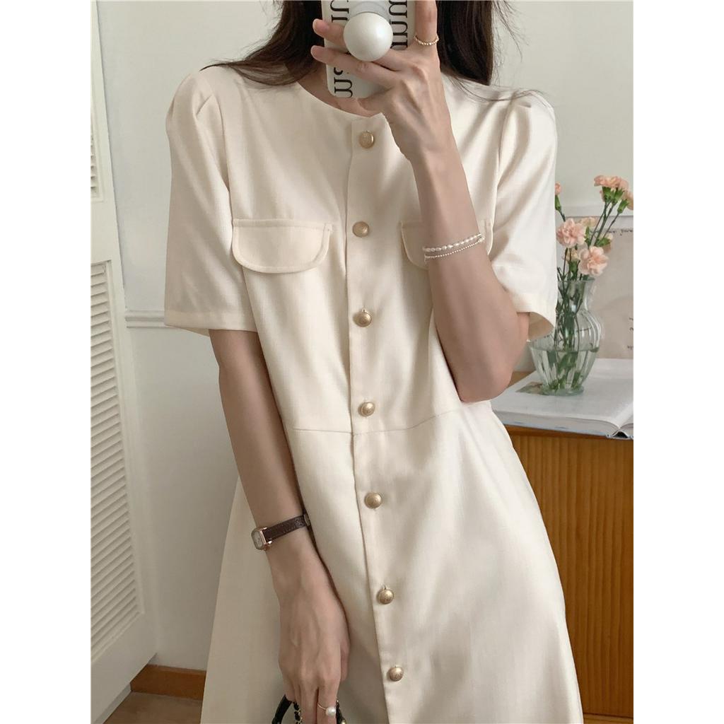 Đầm Ngắn Tay Dáng Vừa Phong Cách Retro Pháp 54254 Dễ Phối Đồ