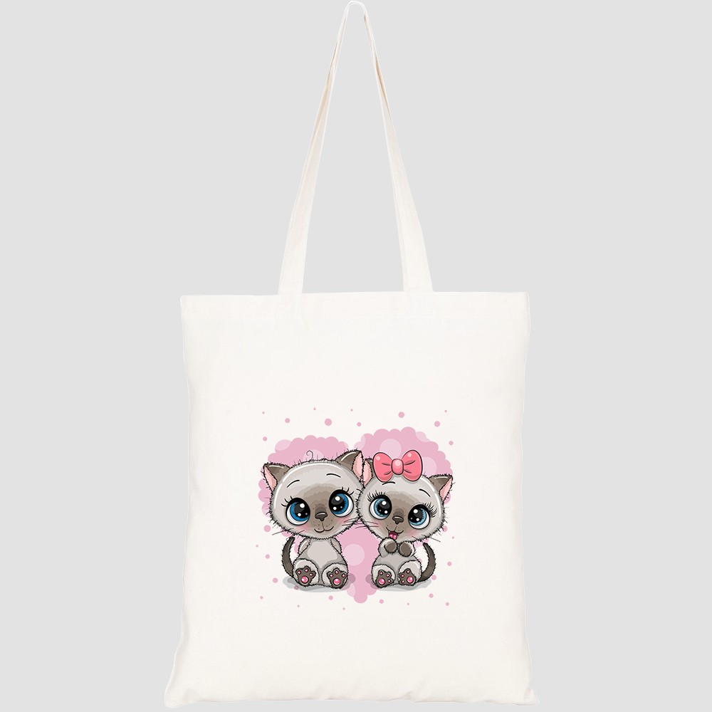 Túi vải tote canvas HTFashion in hình two cute cartoon kittens on HT371