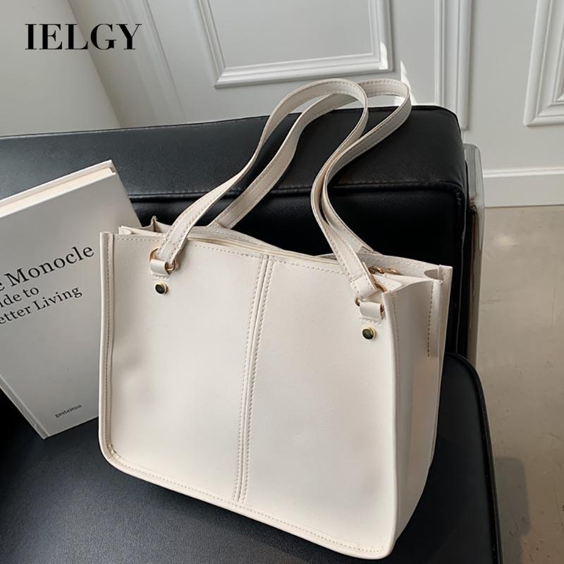 Túi xách IELGY tay đeo vai màu trơn sức chứa lớn phong cách âu Mỹ cổ điển thời trang dành cho nữ
