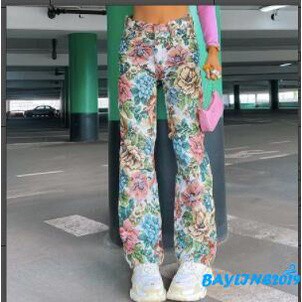 Quần Dài Nữ Ống Rộng Họa Tiết Hoa Thời Trang Cá Tính