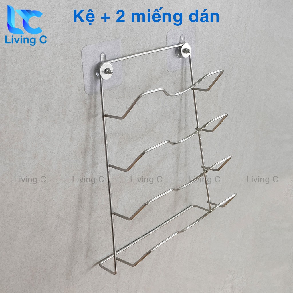 Giá kệ treo nắp vung nồi inox dán tường Living C, giá úp nắp nồi treo tường 4 tầng treo tường _TNN