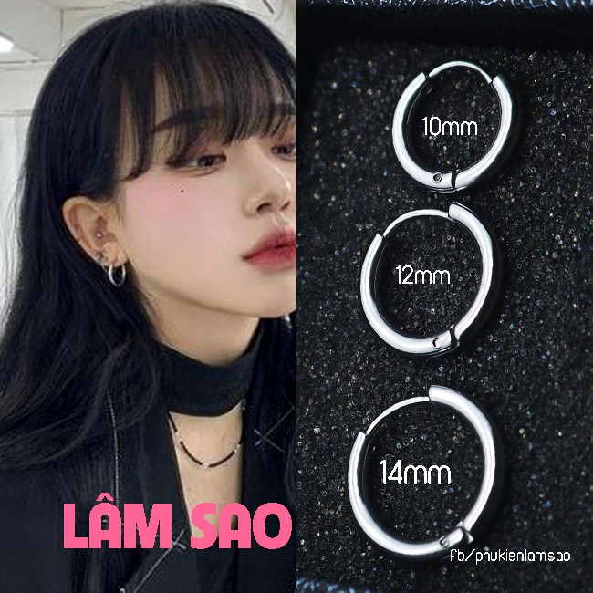 Bông tai nữ khoen tròn inox hàn quốc nhiều size hot ( Không Đen) - Lâm sao shop