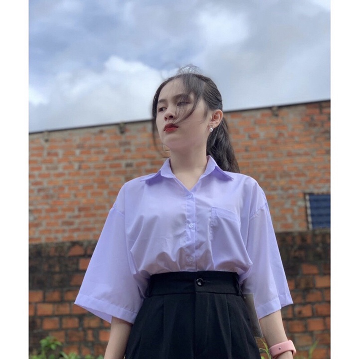 Áo sơ mi trắng nữ đi học sinh tay NGẮN DÀI hàng tiêu chuẩn cấp 1 2 và 3 vải kate tốt vạc bầu FF95D