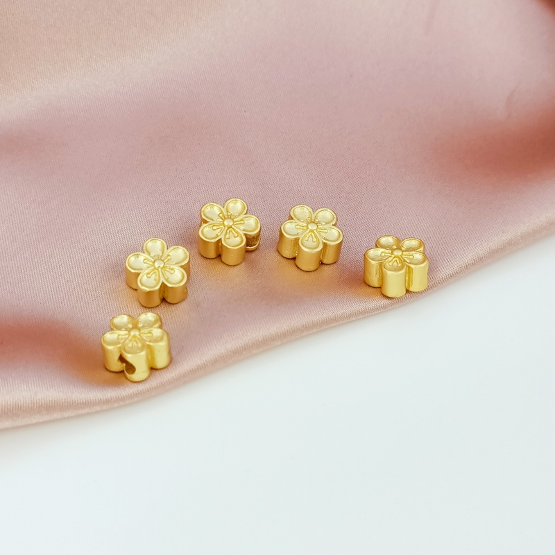 Hạt Xỏ Lỗ Hình Hoa Đào Vàng 18K Làm Trang Sức Thủ Công DIY