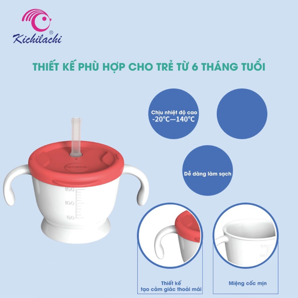 Cốc tập uống 3 giai đoạn Kichi có kèm ống hút và nắp cho bé, giúp bé tập uống nước, uống sữa dễ dàng Hanghieuchobe