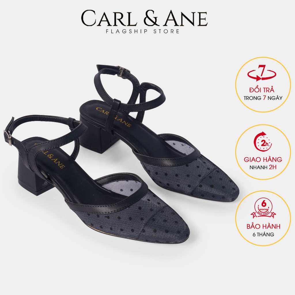 Carl &amp; Ane - Giày cao gót bít mũi phối lưới cao 5cm màu đen - CL010