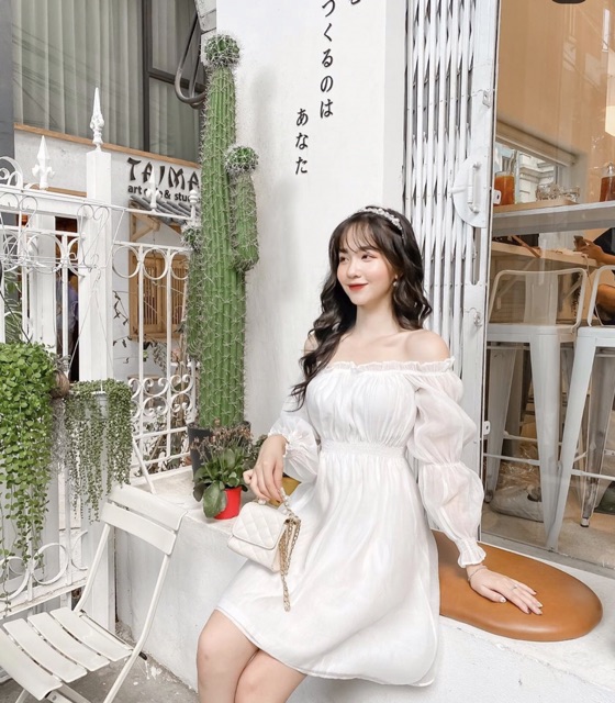 (CLIP THẬT) Đầm trễ vai voan lấp lánh bẹt vai | BigBuy360 - bigbuy360.vn