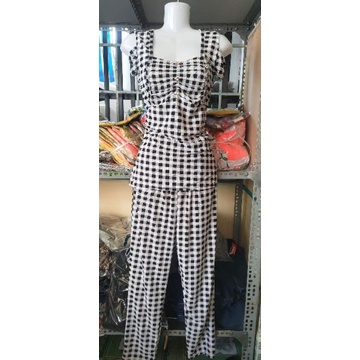 Bộ rớt vai quần dài ống túm thun lạnh hàn