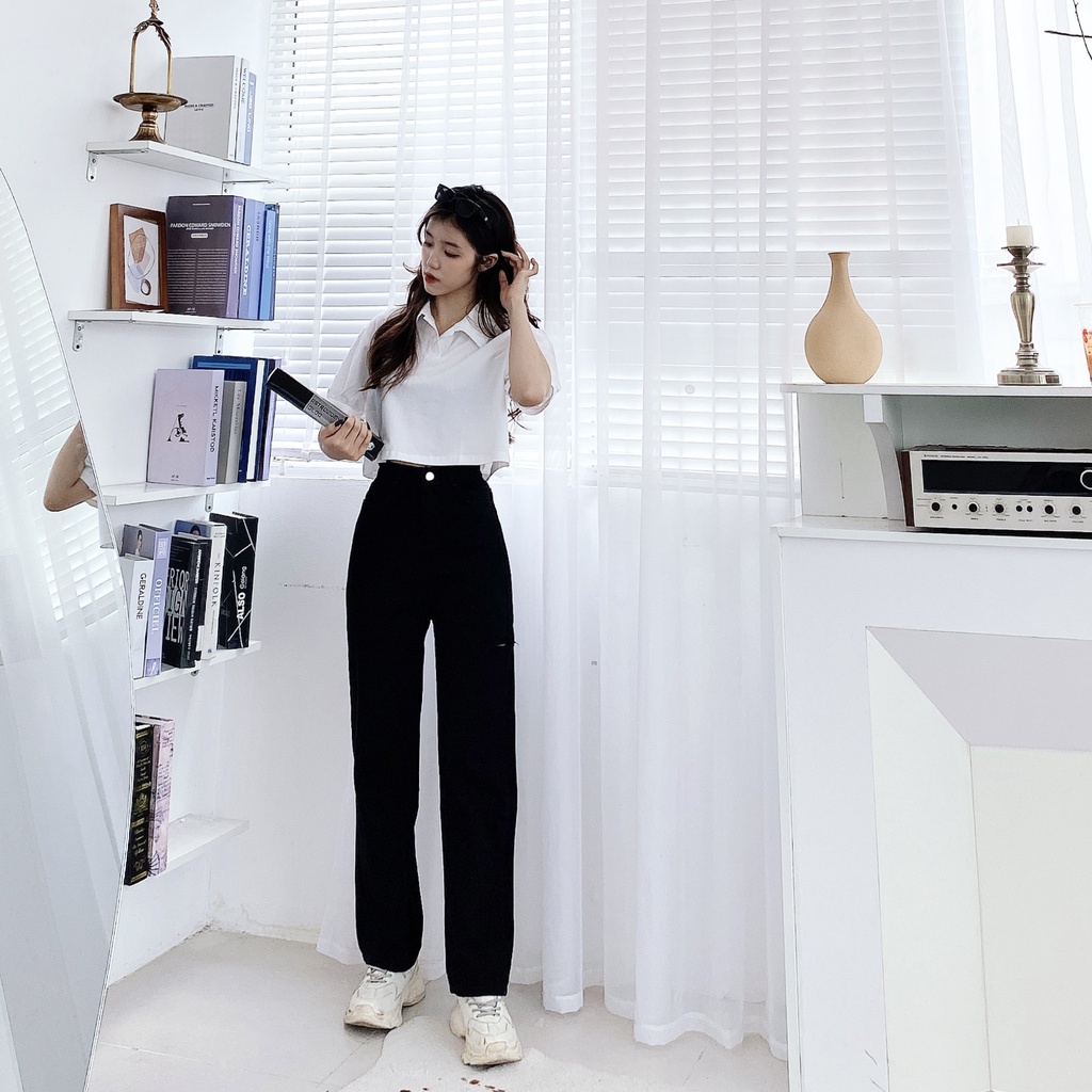 QUẦN SUÔNG JEAN TRƠN RÁCH 1 BÊN