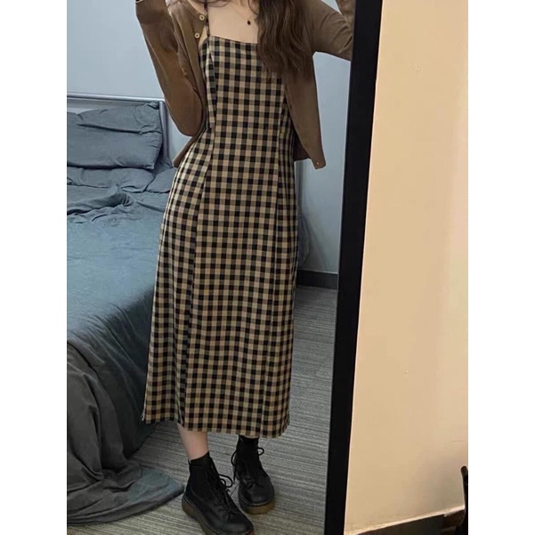 Set Váy Kẻ Karo Mix Cardigan phong cách Ullzang