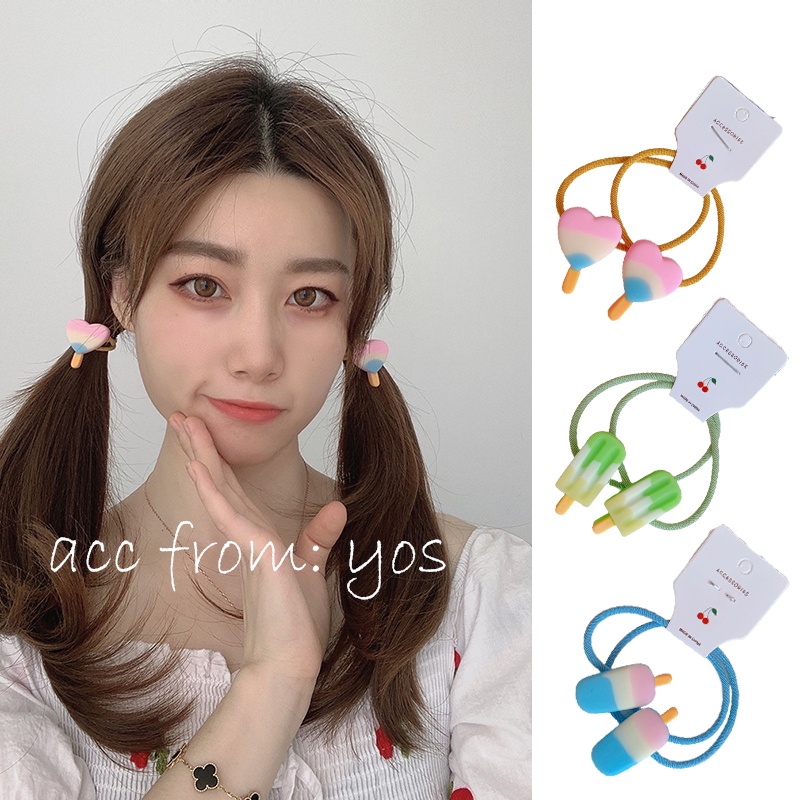 Set 2 dây cột tóc họa tiết cây kem xinh xắn cho nữ