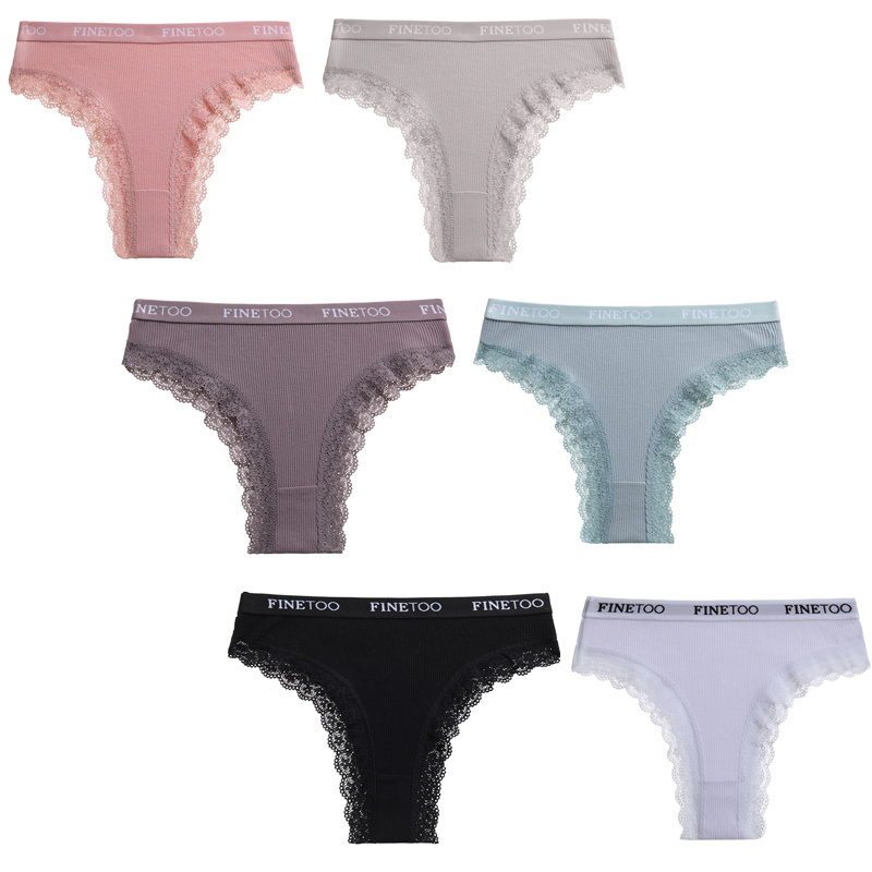 Cute Byte Bộ 2 Quần Lót Cotton Lọt Khe Phối Ren Màu Trơn Dễ Thương Quyến Rũ Cho Nữ Plus Size M-2XL