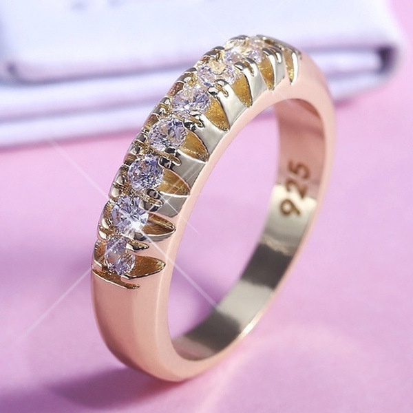 Women's Fashion Gold Tone Cubic Zirconia Band Ring Sparkling Ring Wedding Party Jewellery