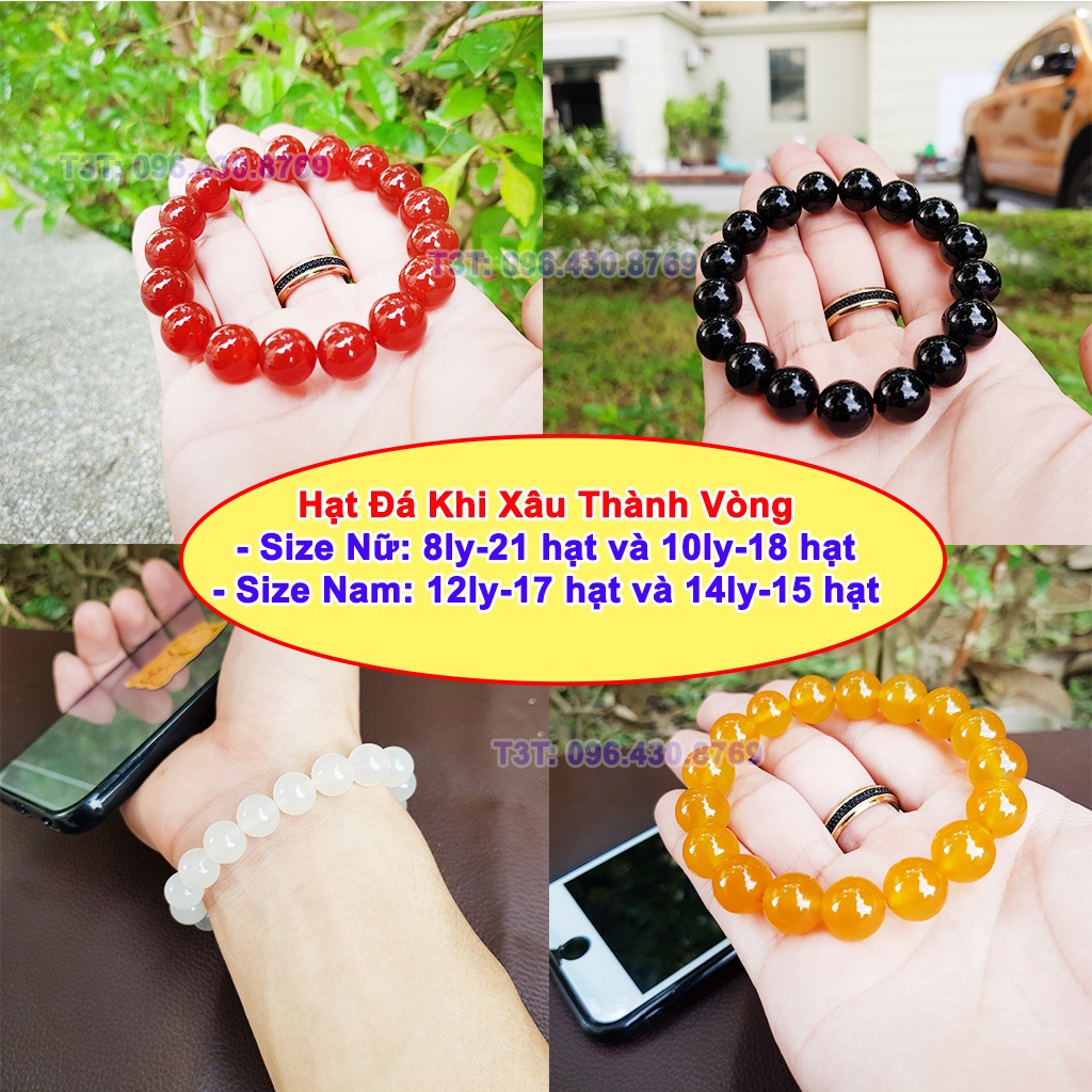 Hạt Đá Phong Thủy làm vòng tay may mắn đủ size 8 10 12 14mm, Hạt vòng đá cho nam nữ mệnh kim mộc thủy hỏa thổ - Tặng kim