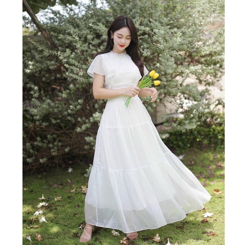 Đầm Dự Tiệc Đi Biển Thiết Kế Dáng Xòe Dài Maxi Cổ Nút Ngọc Điệu Đà Sang Chảnh Thời Trang Váy Nữ[XM MINH PHÚC]