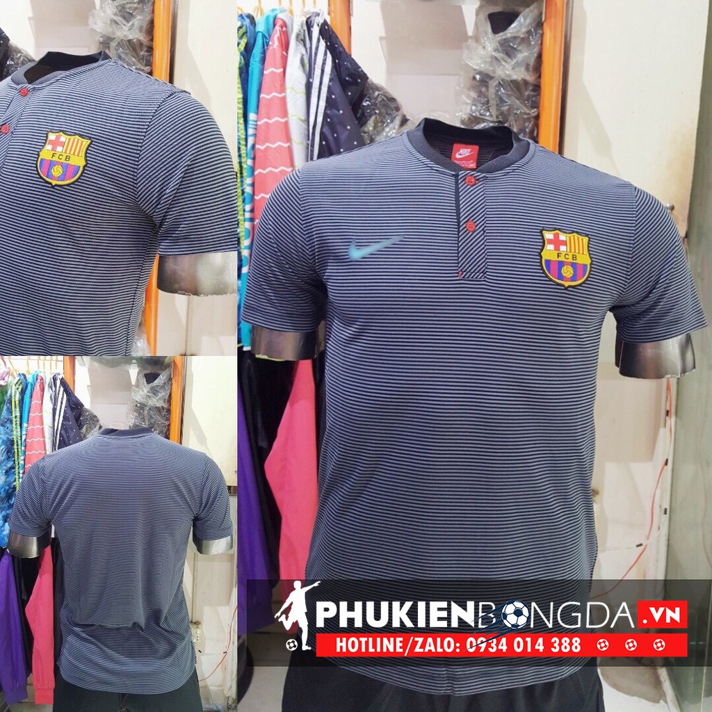 Áo thun polo BARCA 2018 xám, Áo polo BARCA 2018 xám cổ trụ