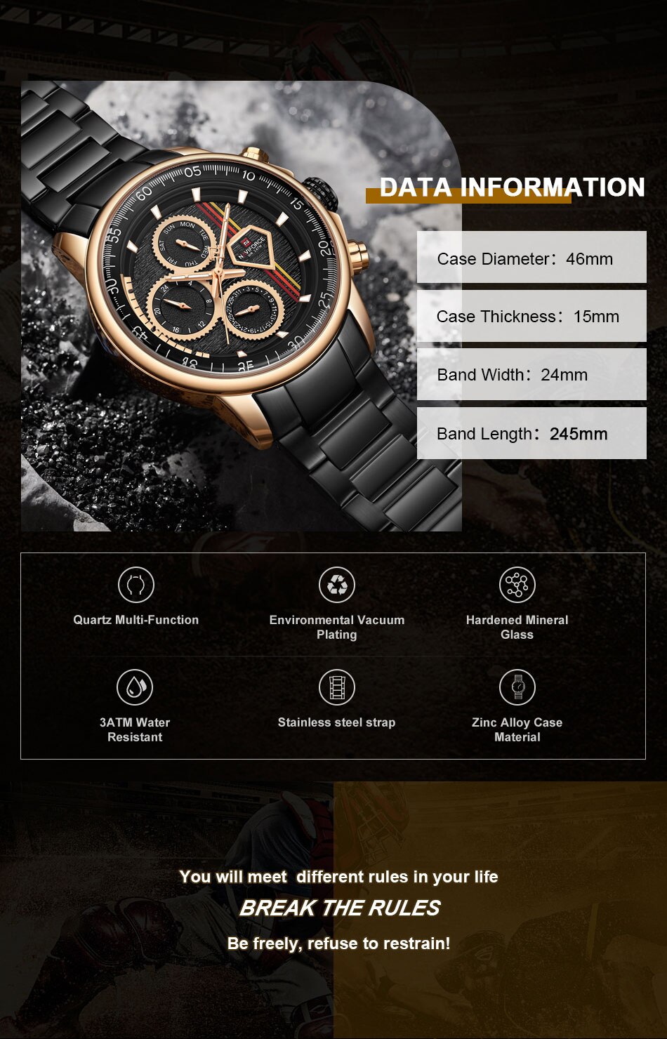 Đồng Hồ Thạch Anh NAVIFORCE NF9184 Bằng Thép Không Gỉ Thời Trang Thể Thao Cho Nam