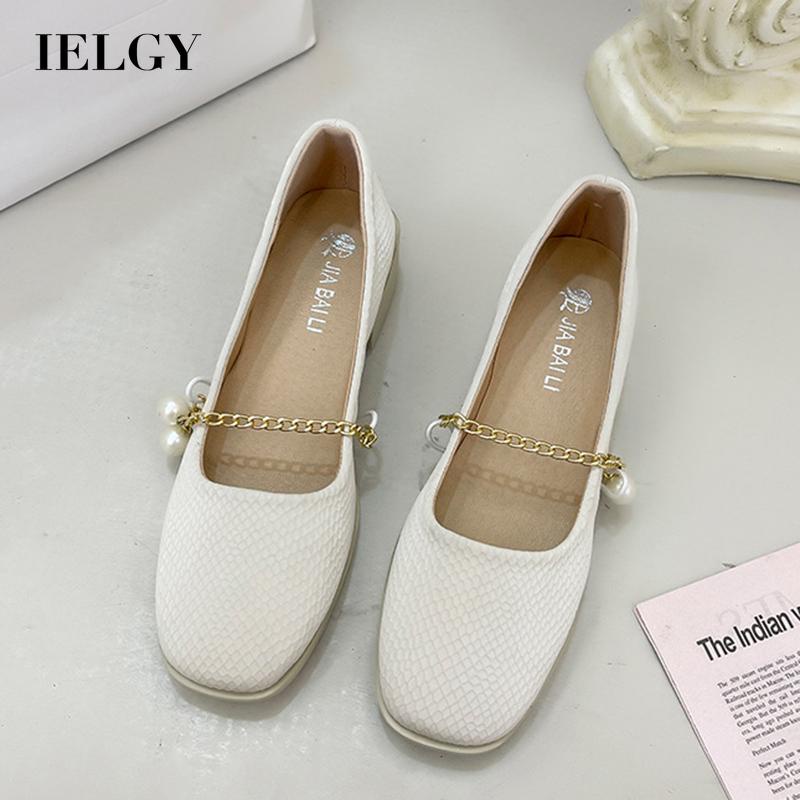 Giày cao gót IELGY mũi vuông đính ngọc trai dây xích phong cách Hàn Quốc