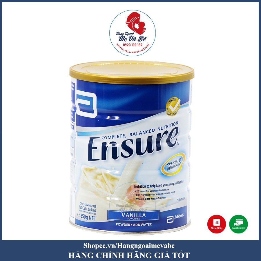 Sữa bột Ensure Úc vị vani hộp 850g [Date 2023]