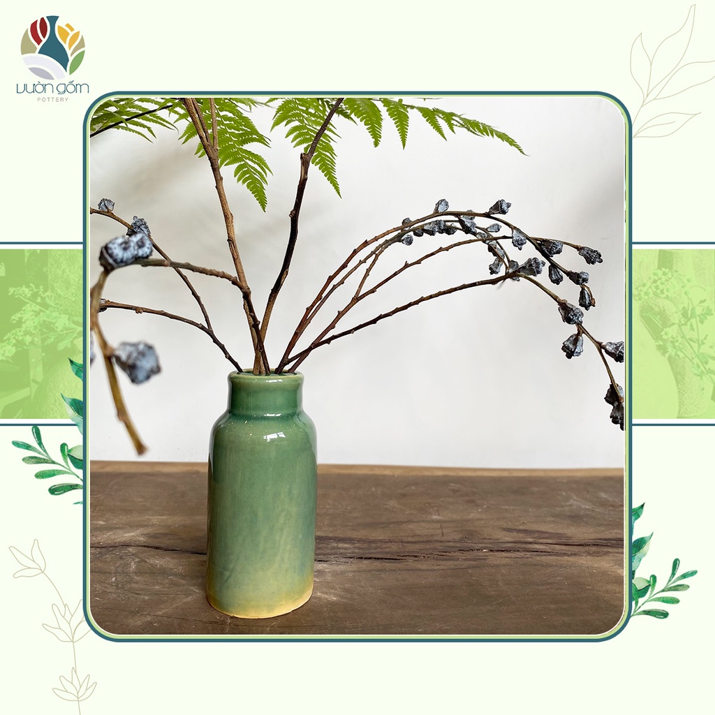 Bình hoa gốm xuất khẩu tráng men cổ nhỏ  decor trang trí Vườn Gốm - The Garden