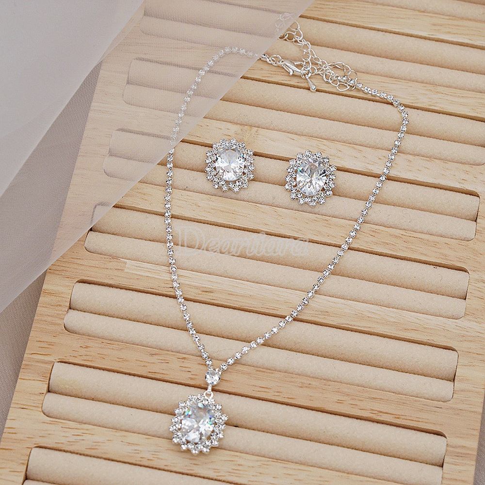 Bộ Vòng cổ + Bông Tai HìNh GiọT NướC ĐíNh Đá ThờI Trang