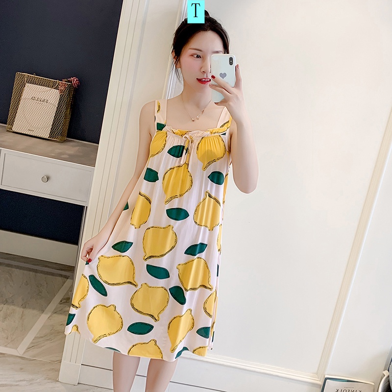 Đầm Ngủ Hai Dây Mùa Hè Bằng Lụa Cotton Lạnh Mát Mẻ Ngọt Ngào Có Thể Sử Dụng Cho Mùa Hè