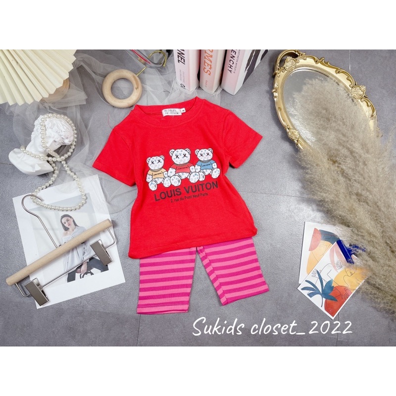 [SET BÉ GÁI] Bộ gấu LV đỏ siêu phẩm mới cho bé gái