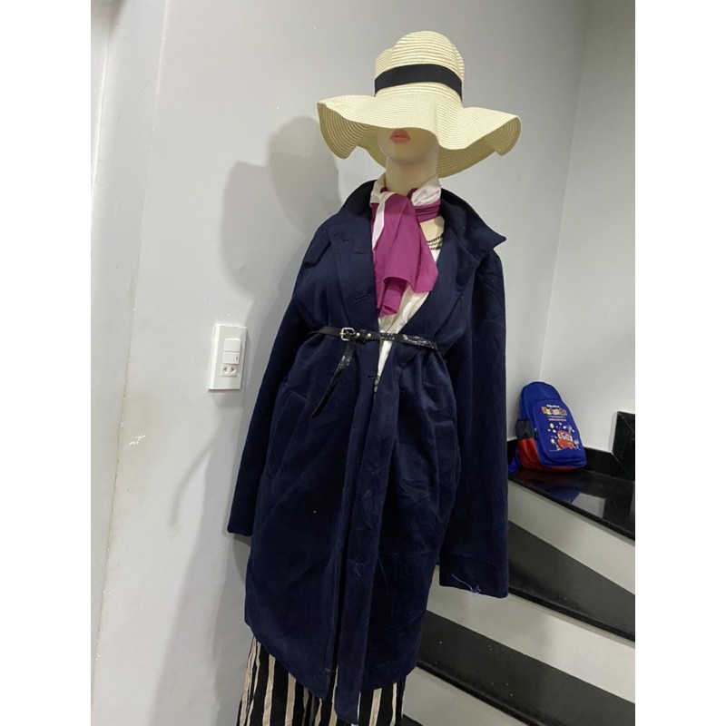 áo khoát dạ dáng dài màu xanh đen