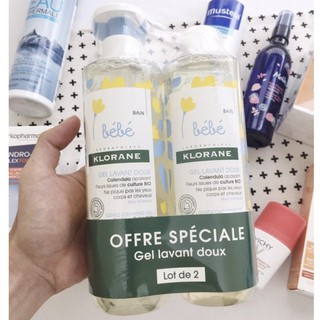 Set Sữa Tắm Gội Cho Bé Klorane Bebe Gel Lavant Doux 2 chai 500ml