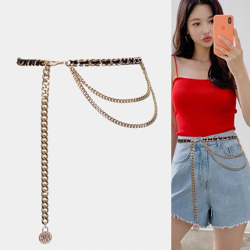 Dây xích mix da 3 tầng sang trọng dành cho nữ Yams Closet Thắt lưng nữ dạng sợi