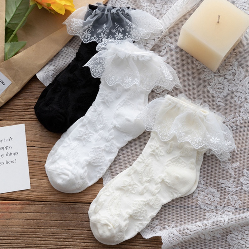 Xixi Vớ Cotton Ngắn Phối Bèo Họa Tiết Hoa Phong Cách Preppy Nhật Bản Cho Nữ