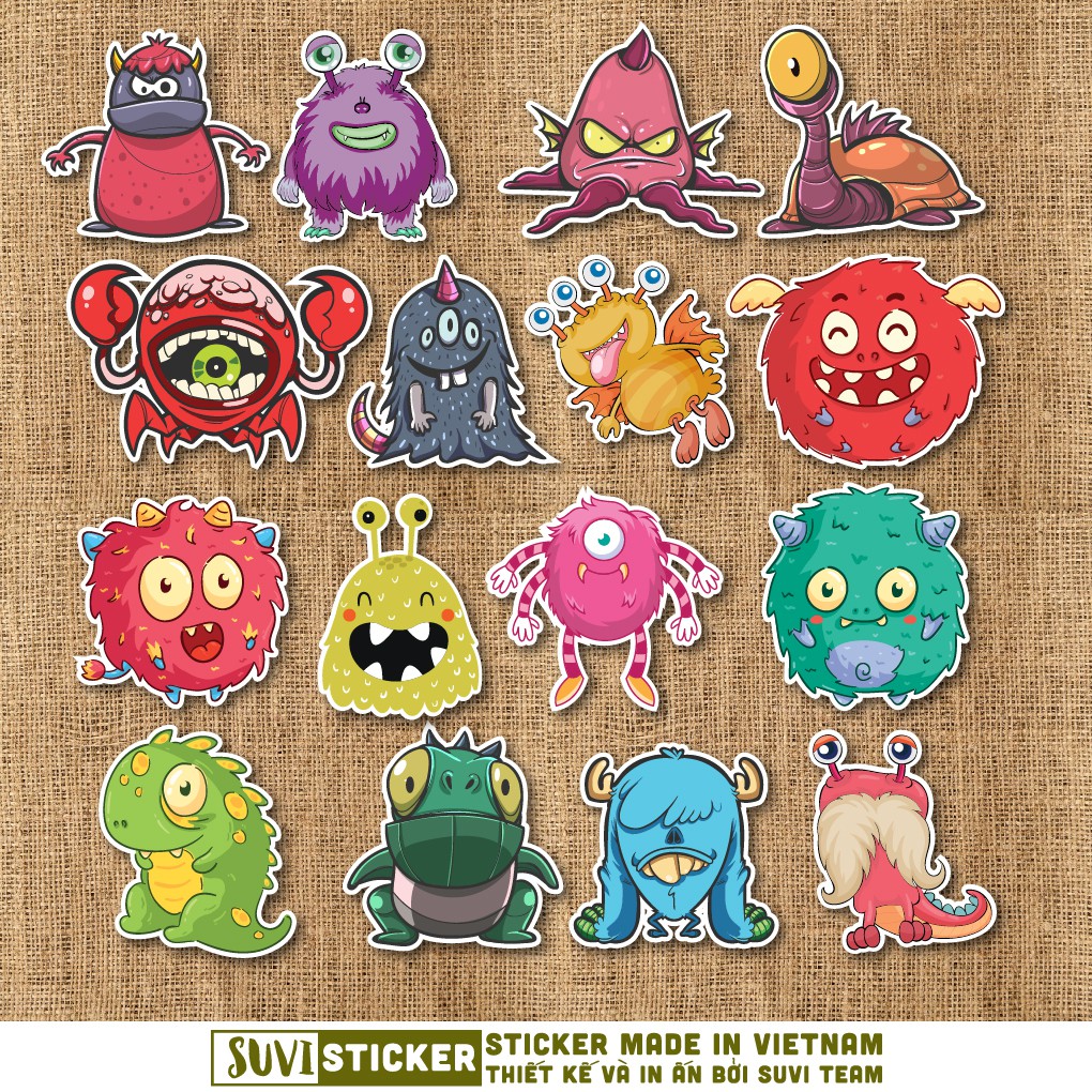 50 Sticker Cute Monster chống nước sticker dán laptop, điện thoại, đàn guitar, mũ bảo hiểm, vali. MSP: A07