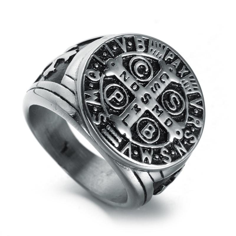 Nhẫn thép không gỉ màu đen hình thánh giá cho nam