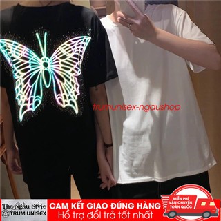 Áo thun Stee nam tay lỡ unisex form rộng overtee Bướm Phản Quang 7 màu đính Hột chất vải cotton xịn Trumunisex