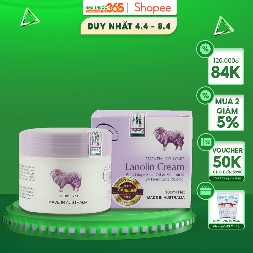 Kem Dưỡng Da Mỡ Cừu Careline Lanolin Cream Giúp Dưỡng Ẩm, Ngăn Ngừa Vết Nhăn 100ml